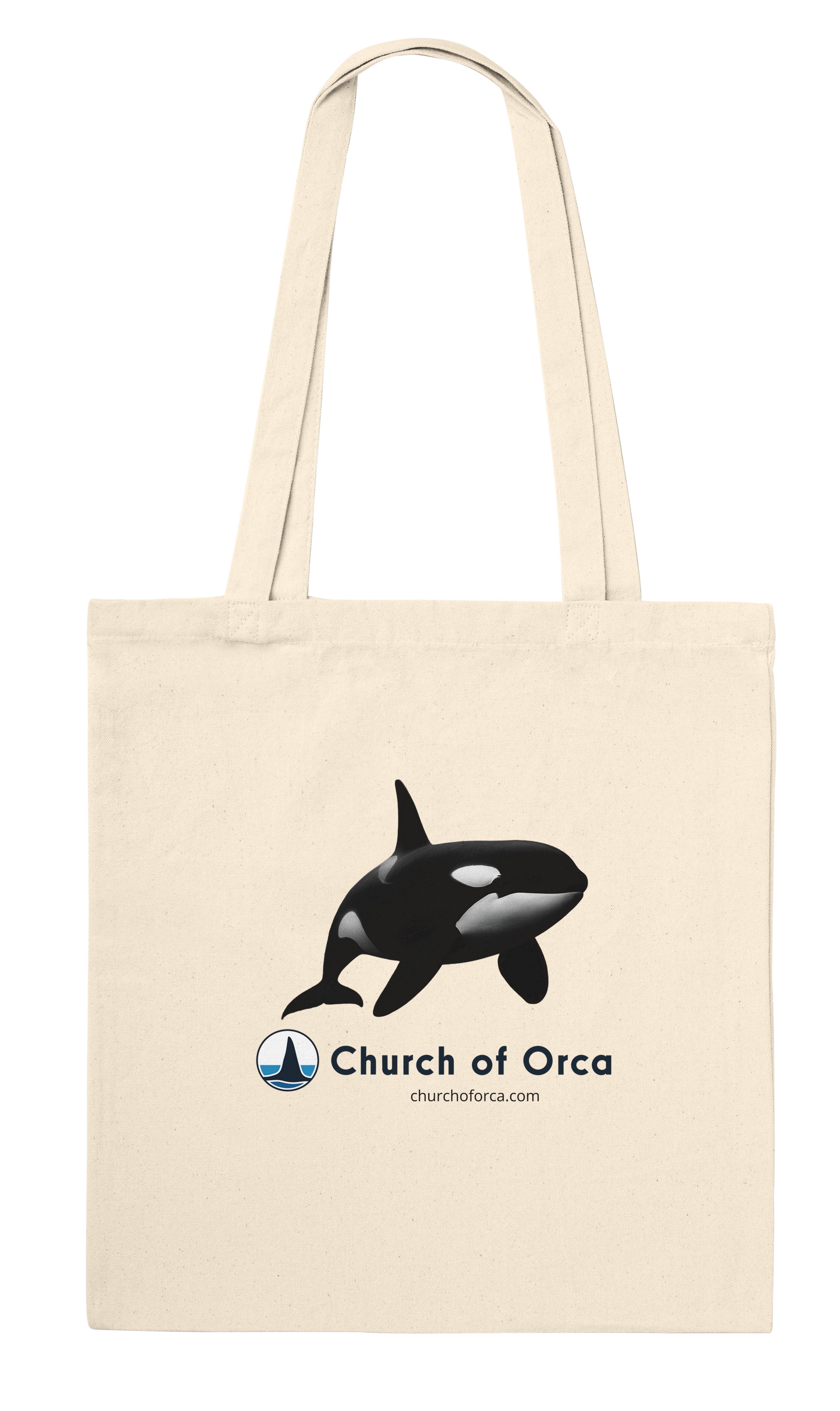 Canvas tote bag reading Join the Pod, surrounded by whale-tail illustrations
